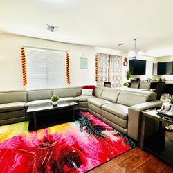 Lavish High-end Sofa Set With 3 Black Metallic Glass Coffee Tables