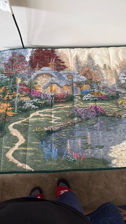 Cottage Garden Scene Tapestry Throw Blanket