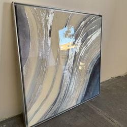 36” Abstract Wall Art – Silver Frame | Modern Swirl Design | Neutral Tones