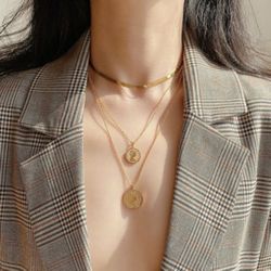 18K Gold Coin Necklace Set of 3 - Minimalist Style