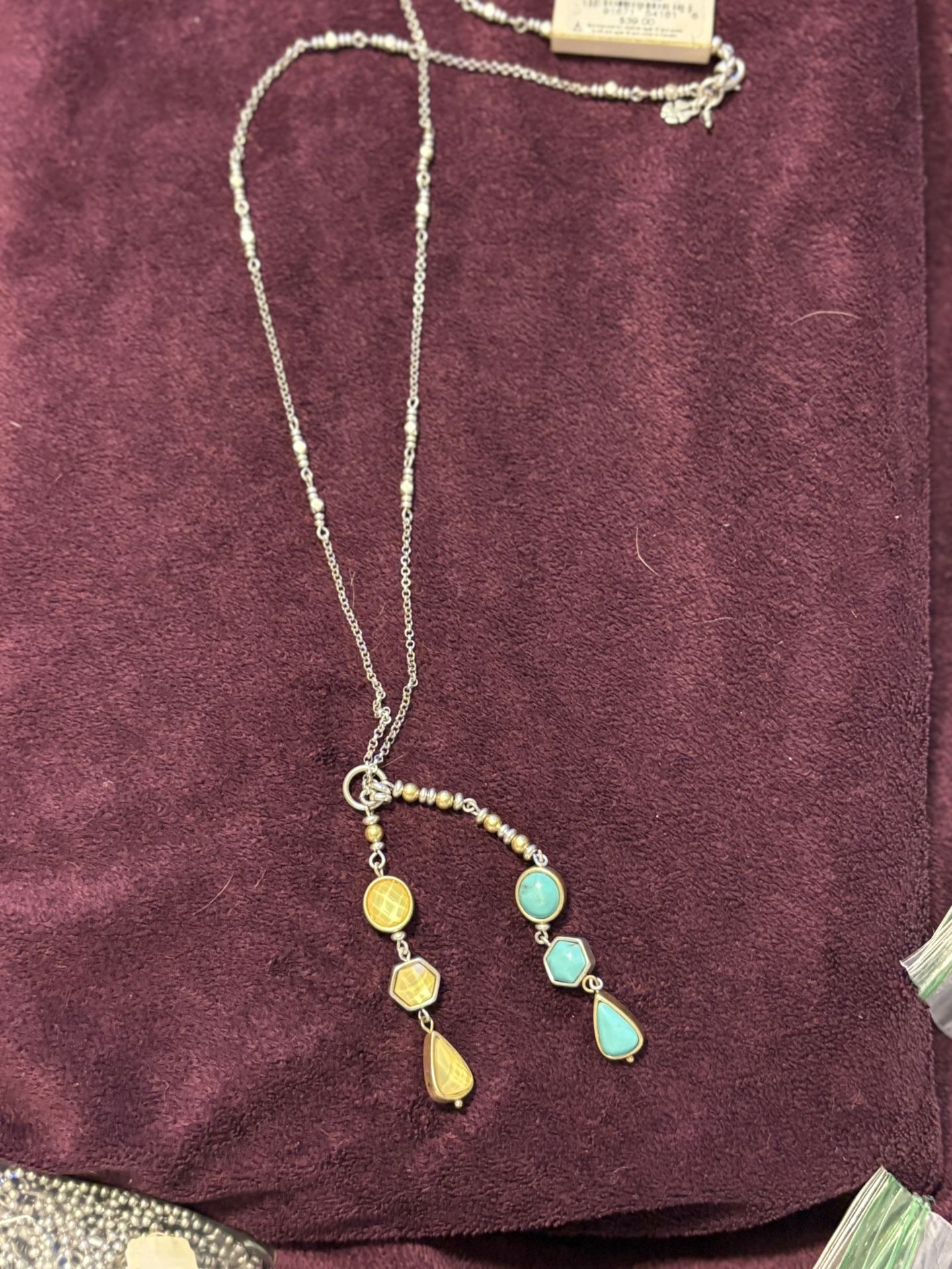 Lucky Brand Silver Necklace with Gold and Turquoise Accents
