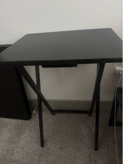 Set of 4 Black Folding Side Tables – Wood, Compact & Stackable