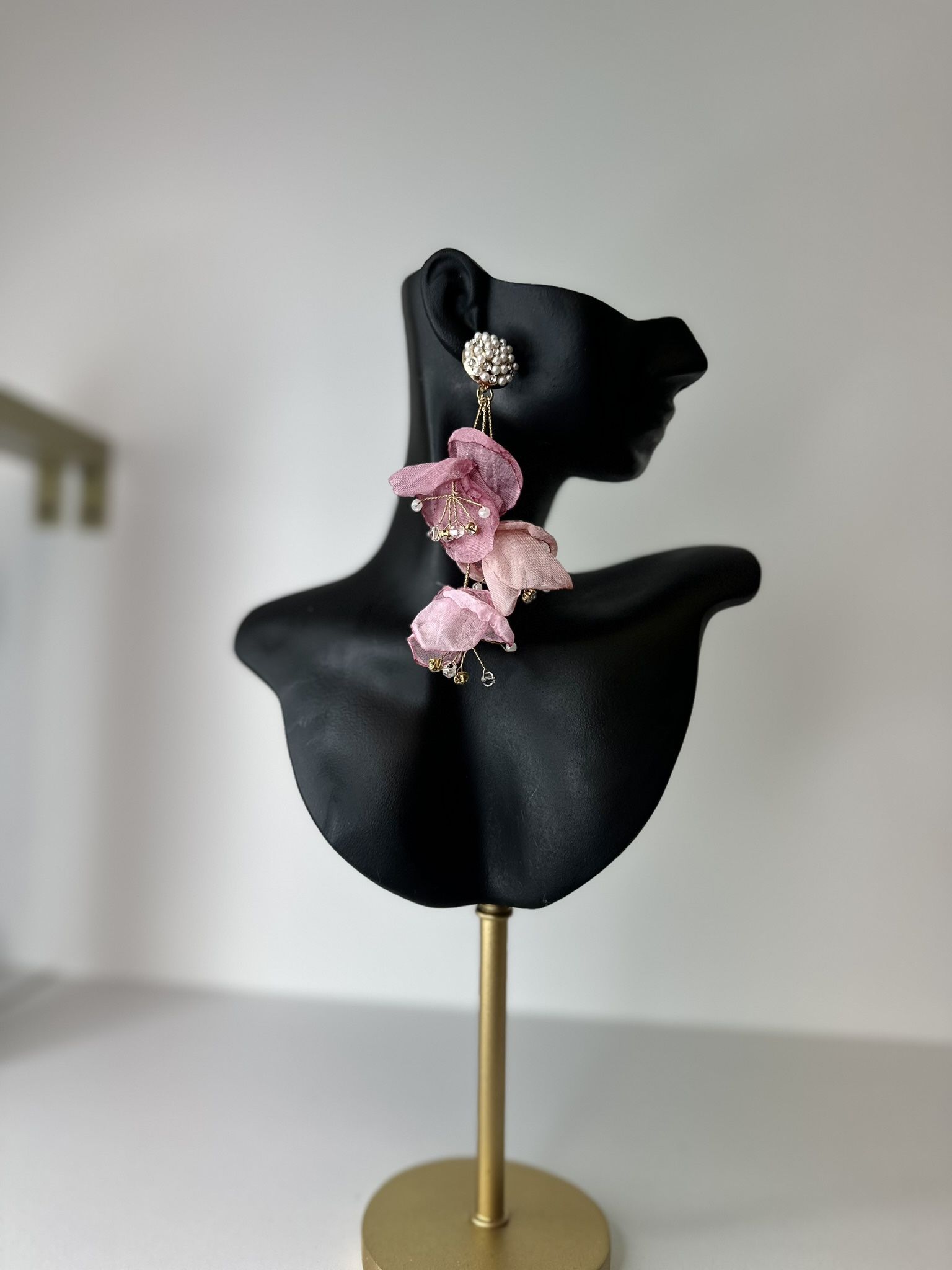 Lace Flower Handmade Drop Crystal Earrings Pink