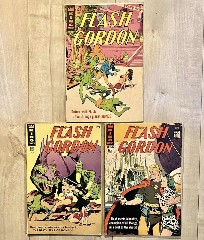 Flash Gordon #1 #2 #3 King Comics 1966-67 VG/F - Lot of 3