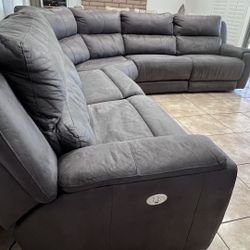 Gray Sectional Couch Recliner With USB Charger
