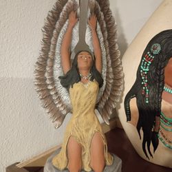 Vintage Ceramic Native American Women With Eagle Wings