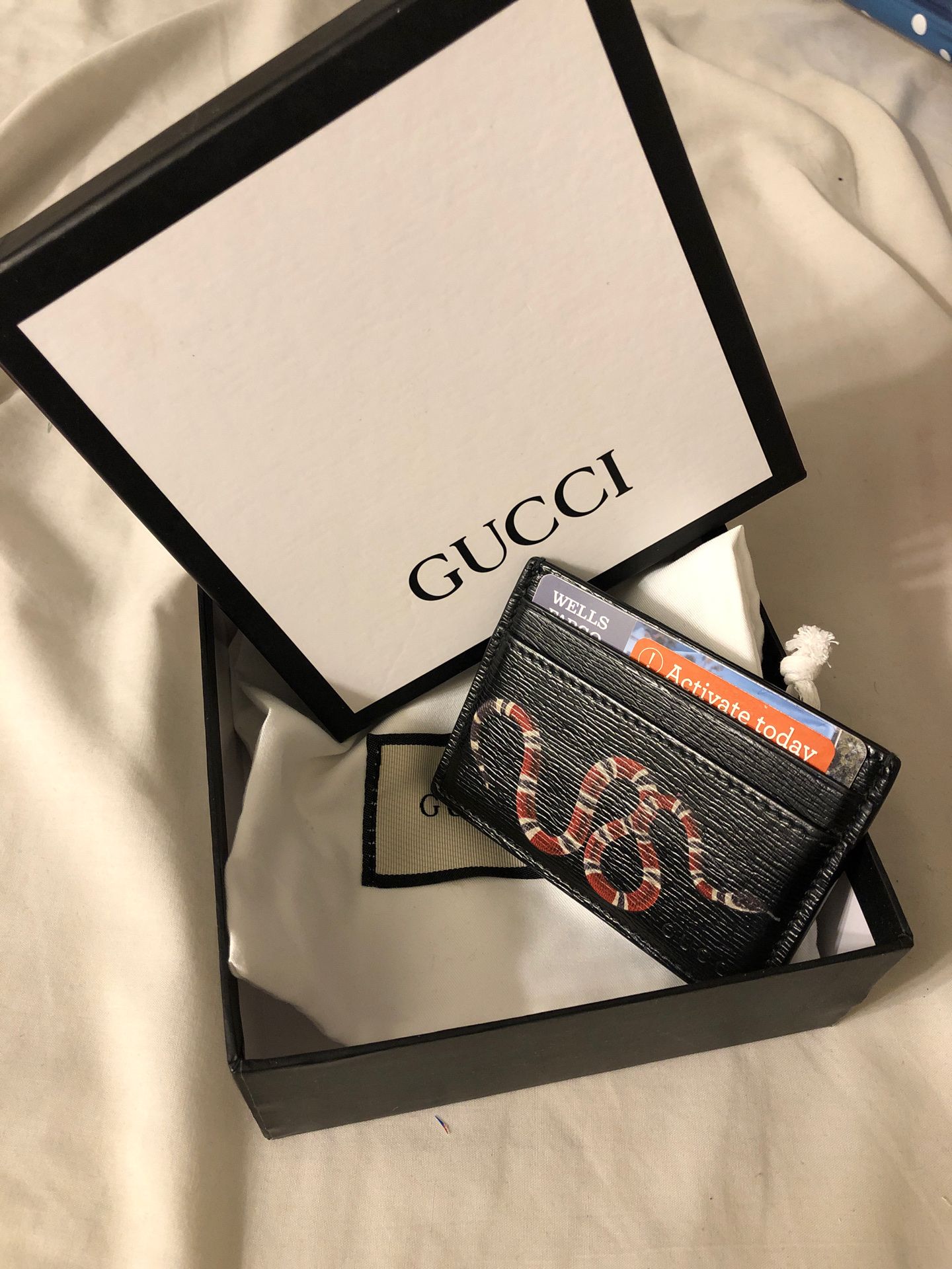 Men’s Gucci Wallet Black Leather Snake Credit Card Holder Money Clip