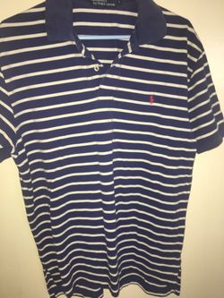 Ralph Lauren Blue And White Stripe Polo Size L