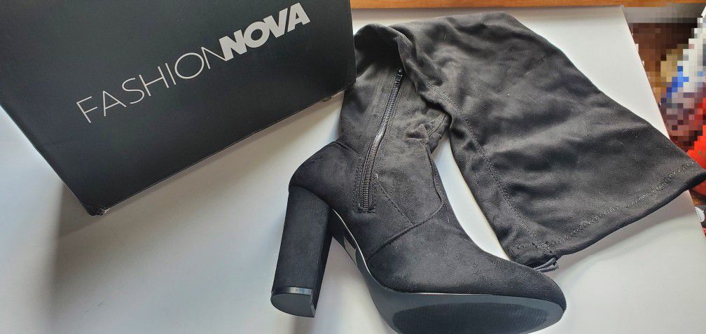 Fashion Nova Black Thigh High Heel Boot