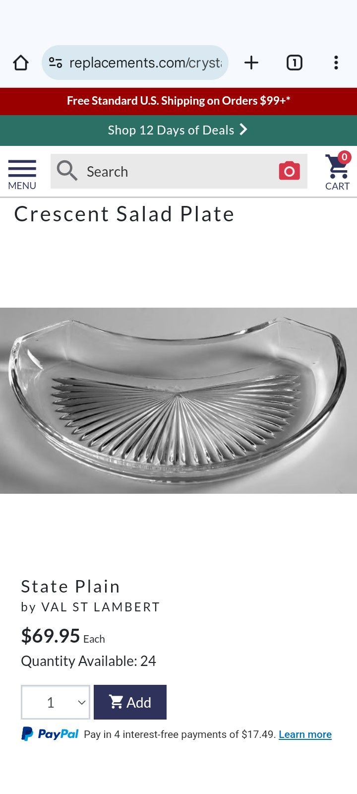 Val St Lambert Sighed Crystal Crescent Dishes