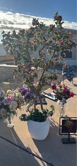 Large Artificial Floral Tree in White Pot