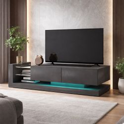 70” Black High Gloss Modern Minimalist  TV / Media Stand w/ LED Ambient Lighting & Storage [NEW IN BOX] **Retails for $459 ^Assembly Required^ 