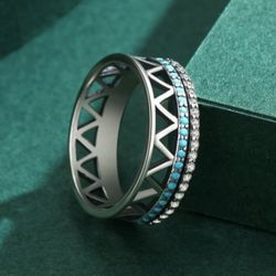 Solid Sterling Silver 925 Turquoise Stackable Ring Size 8 & 9