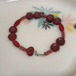 CZECH GLASS ARTISAN MADE ANKLE BRACELET IN REDS GORGEOUS NEW 
