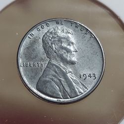 STATUS 100 GENUINE & RARE:  US   LINCOLN STEEL WHEAT PENNY**HIGH  RELIEF** 1943  ((MS64+)) ** 2.7 GRAMS,  STICKS TO MAGNITIC .
