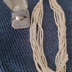 Multi Strand Pearl Necklace with Ring