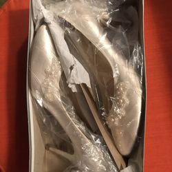 White Wedding Shoe With Pearls