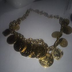 Vintage Gold Tone Coin Charm Necklace