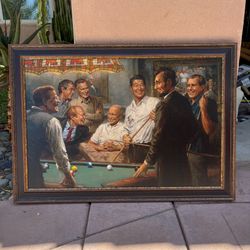Calling the blue by Andy Thomas framed painting of US presidents playing pool