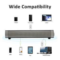 Computer Speakers for Desktop, Wired and Wireless Computer Sound Bar, Stereo USB Powered Mini Soundbar Speakers for PC Tablets Laptop Desktop