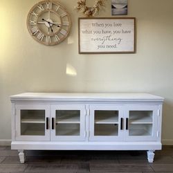 White TV Stand / Media Console with Glass Doors