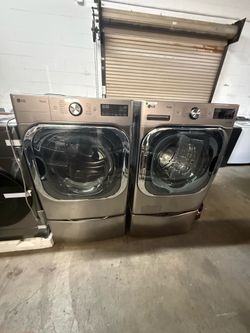 🚨NEW SET LG WASHER WM8980HVA and Gas Dryer DLGX8981V with Pedestal Washer WD200CV and Pedestal