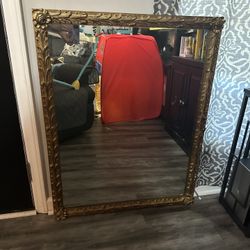 Vintage Floor Mirror with Gold Trim