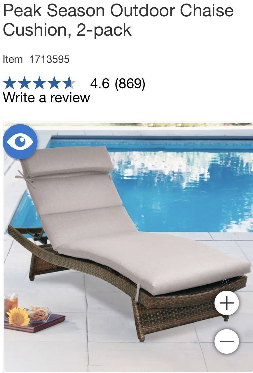 Outdoor Chaise Cushion, 2-pack.