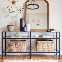 Pottery Barn Tanner Grand Console Table Polished Nickel And Glass Entry Table