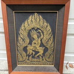 Vintage Thai Angkor Wat Temple Rubbing Dancer Mid Century 1970s