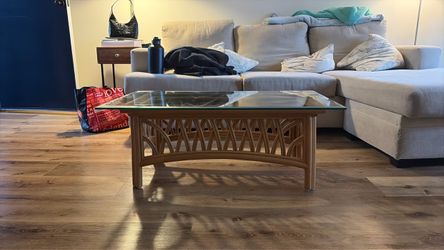 Rattan Glass Top Coffee Table