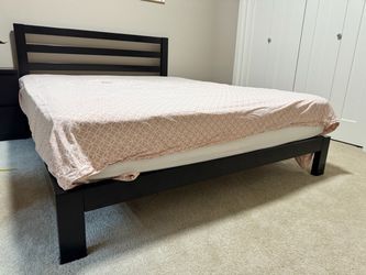 Queen Metal Bed Frame + Mattress + IKEA Nightstand
