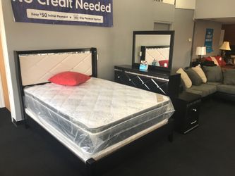 Queen Ashley bedroom set includes headboard footboard rails dresser mirror and night stand