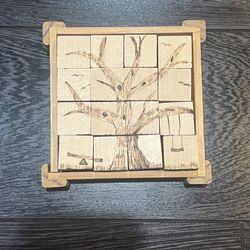 Handmade Wooden Block Puzzle Tree 4 Sided