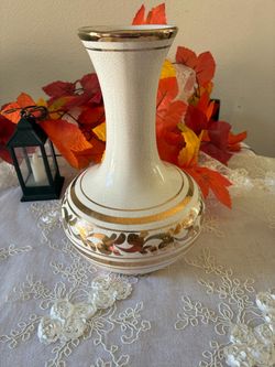 Vintage Ceramic Vase with Gold Floral Detail