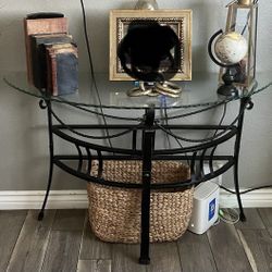 Semi-circle Entryway Glass Table Top Iron Style