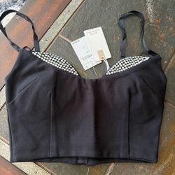 Good American Black Crystal Trim Crop Top XS