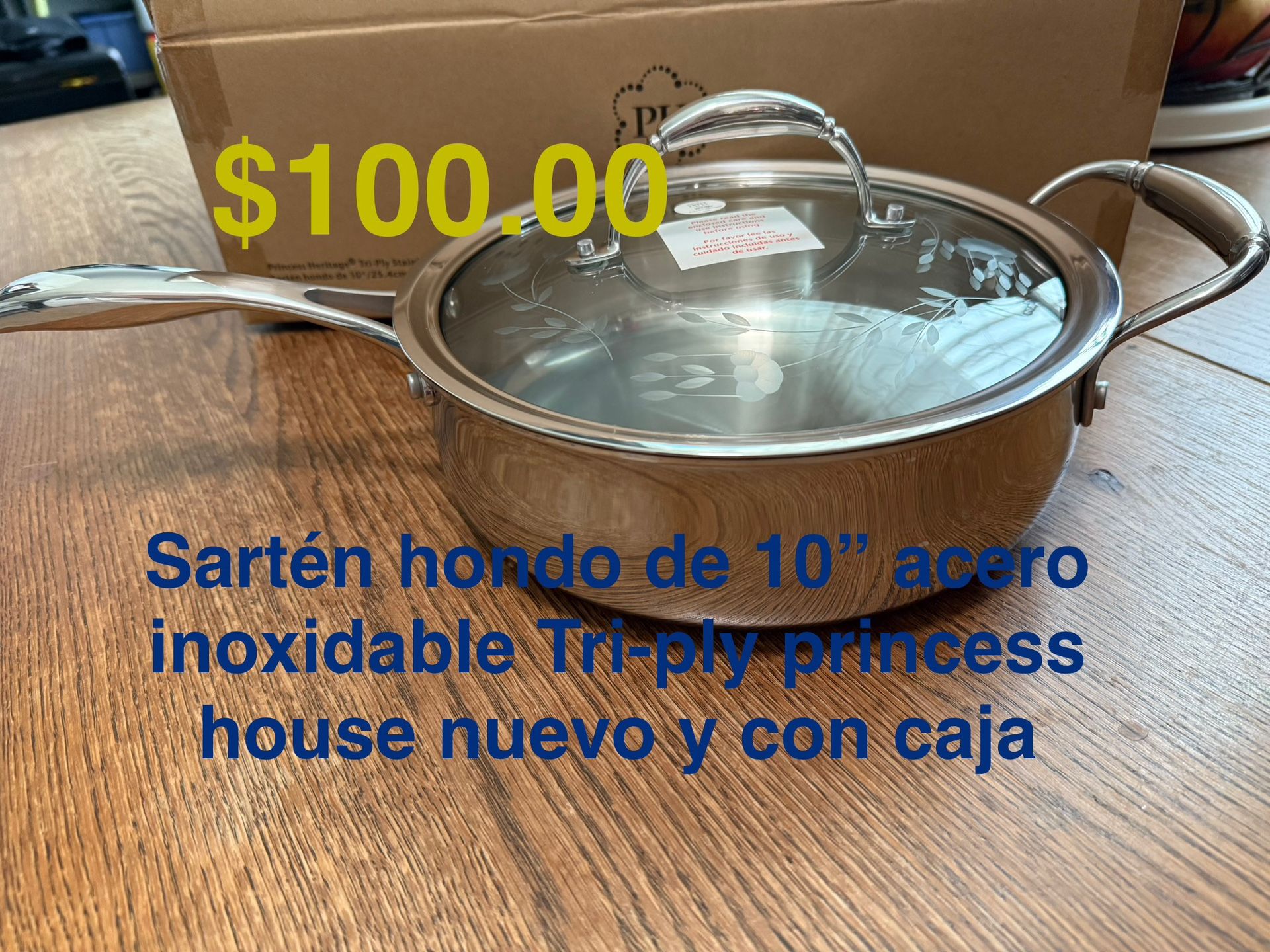 Sartén Hondo De 10” Acero Inoxidable Tri-ply 👉 princess house todo nuevo y con caja 📦