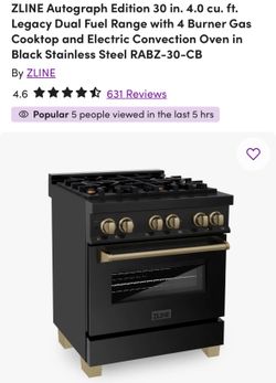 Luxury ZLINE Autograph Edition 30” Dual Fuel Range – Matte Black with Champagne Bronze Accents