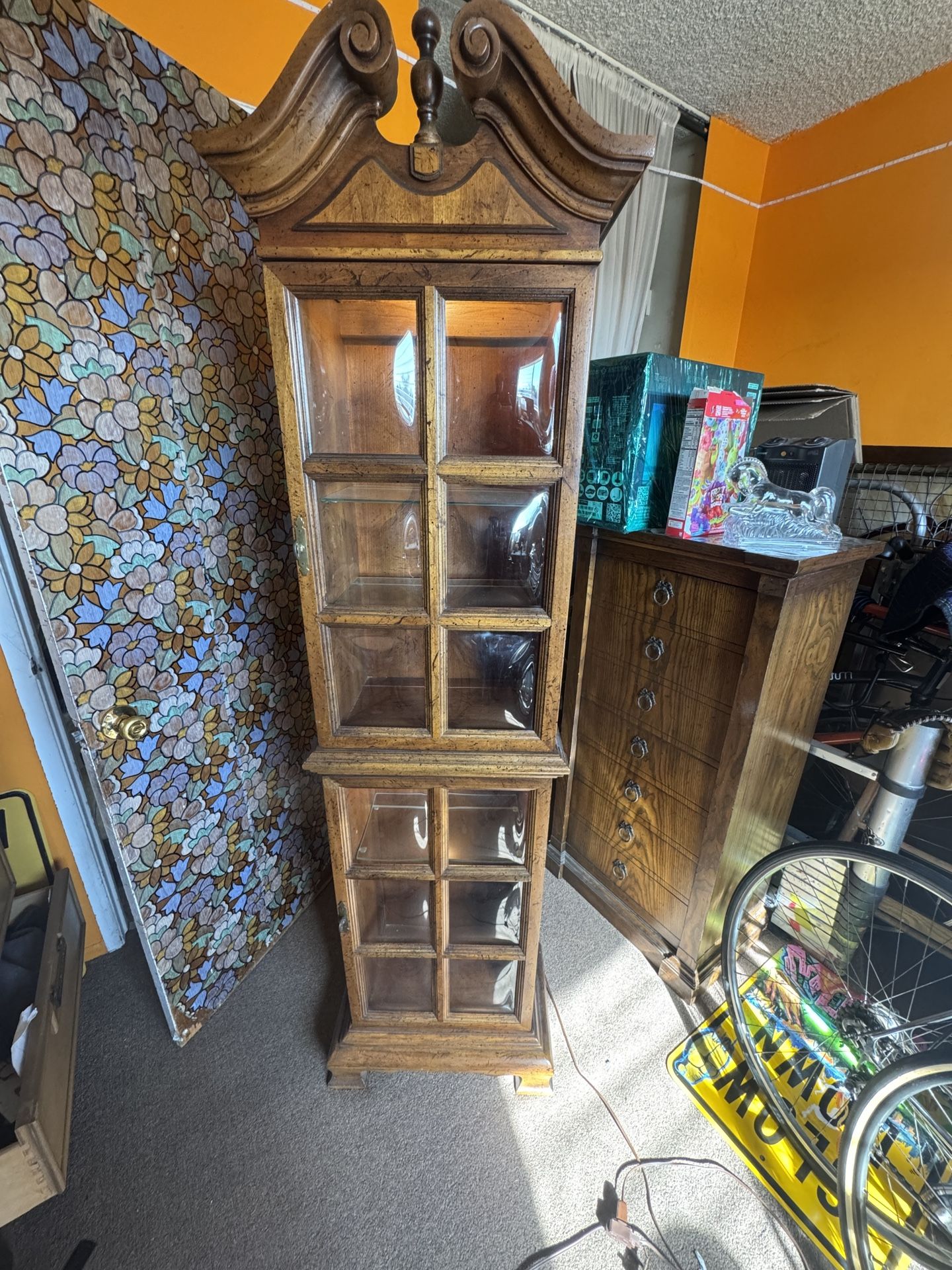 Petite Lighted Curio Cabinet With Vortex Glass