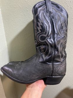 Tony Lama Gray Black Shrunken Shoulder Leather Cowboy Western Boots Size 9D