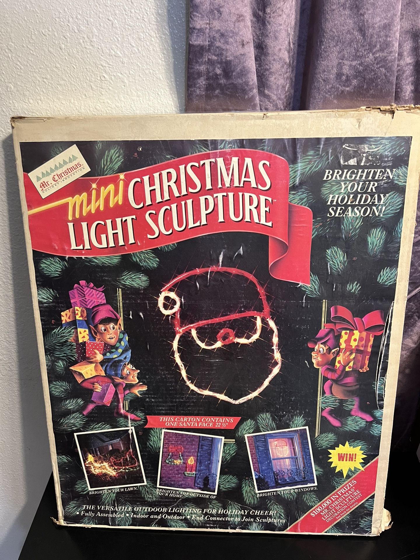 Mr Christmas #360 Mini Light Sculpture SANTA indoor/outdoor 12" 1993 WORKS