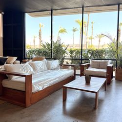 Modern Outdoor Patio Sofa Set – Solid Acacia Wood – RH Style – NEW