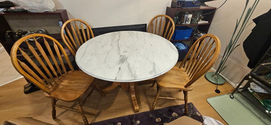 Marble Table with 6 Oak Chairs
