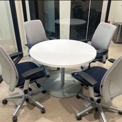 Steelcase Amia Office Chairs/ Round Confrence Break Room Office Table 48” 