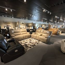 Power reclining sofa and loveseat