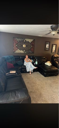 Dark brown real Leather Sectional Sofa with Ottoman