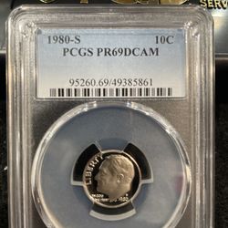 1980 S Gem Proof Roosevelt Dime Graded At PR69 With A Deep Cameo S-6