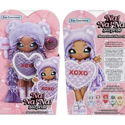 MGA Entertainment Na Na Na Surprise Eva Evermore - Lavender Teddy Bear-Inspired 7.5" Fashion Doll with Purple Hair, Heart-Shaped Dress and Brush