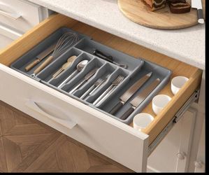 Expandable Kitchen Utensil Drawer Organizer - Adjustable Cutlery And Silverware Rack With Knife Storage, Durable Plastic Scraper And Small Tool Organi